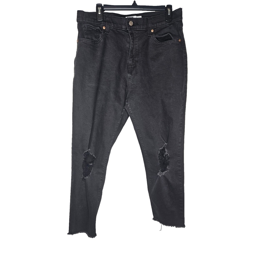 Levis Signature Mom Jeans W30 Distressed Raw Hem Skinny Stretch Black Women